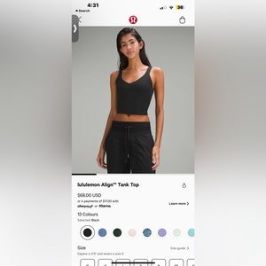 Lululemon Align tank top size 10